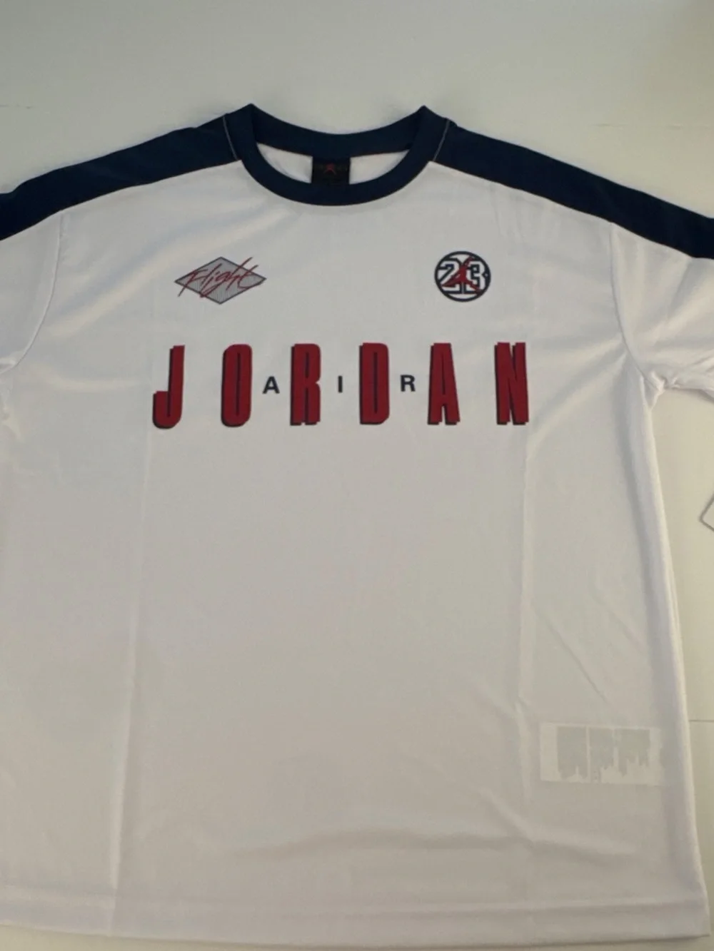 Carhartt White Short-Sleeve Tee with Navy Trim and Red Graphic